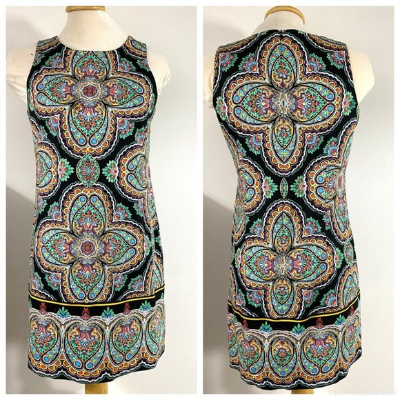 London Times Sleeveless Medallion Print Mini Shift Dress Size 8 - Picture 1 of 9